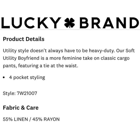 Lucky Brand Soft Utility Boyfriend Tie Waist Linen Pants Beige Size Small 0 /25 - Picture 16 of 16